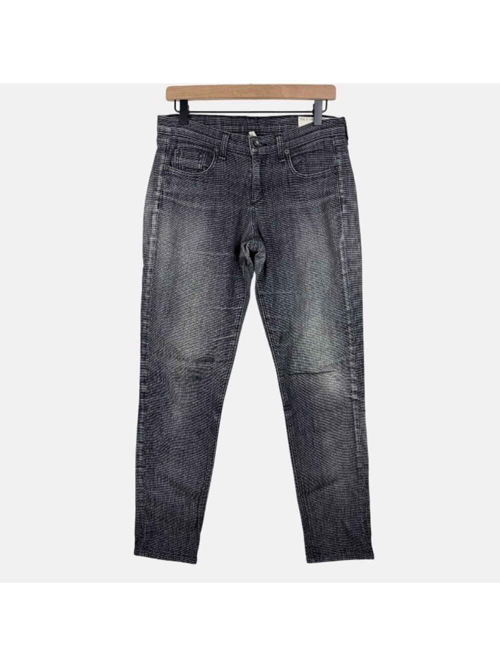 Rag & Bone Boyfriend Jean Printed Black Womens 26 Five Pocket Zip Fly Broken In